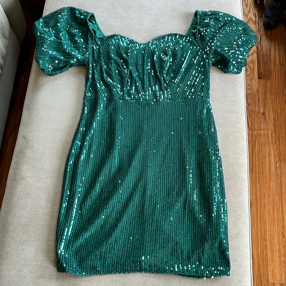 Green sequin mini dress